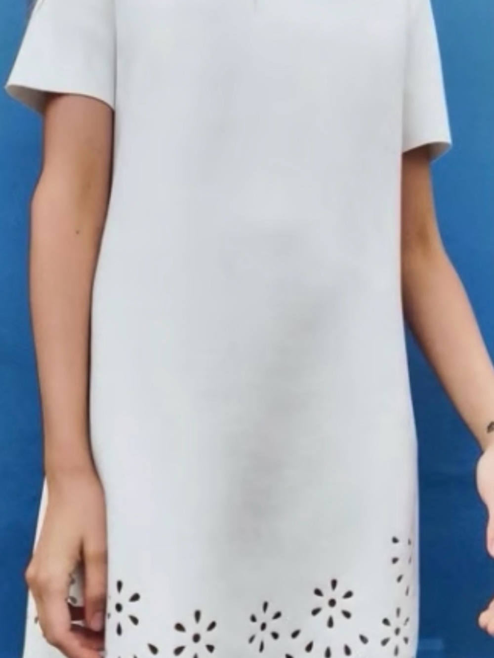 White Laser-Cut floral eyelet Hem Faux Suede Dress
